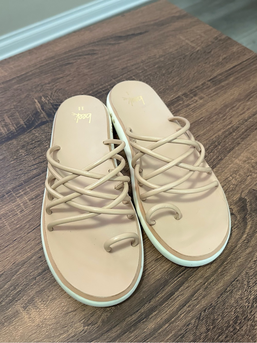 beek Leather Strappy Toe Loop Slide Sandals